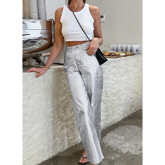 Metallic Leather Straight Leg Pants Size Small  -4 | Commense - Picture 3 of 7